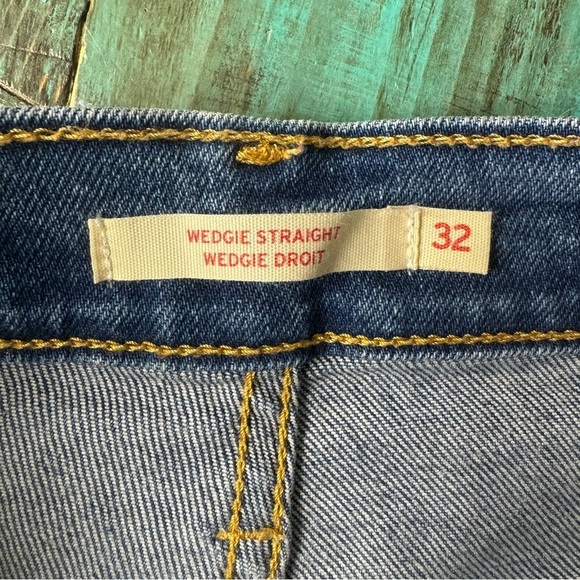 Levi's Wedgie Straight Jeans Button Fly Size 32 High Rise Distressed Denim - Picture 14 of 14